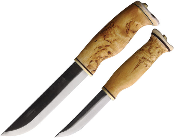 Wood Jewel Big Double Curly Birch Carbon Steel Fixed Blade Knife 2pc Set 23KI