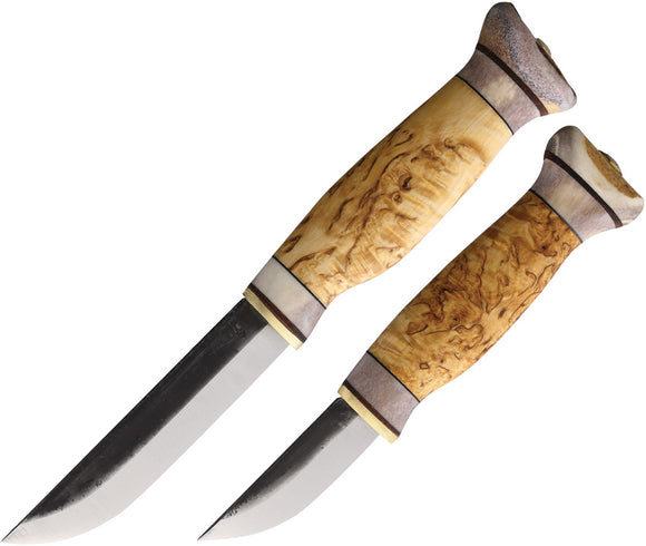 Wood Jewel Curly Birch Wood Carbon Steel Fixed Blade Knife w/ Sheath 2pc set 23K