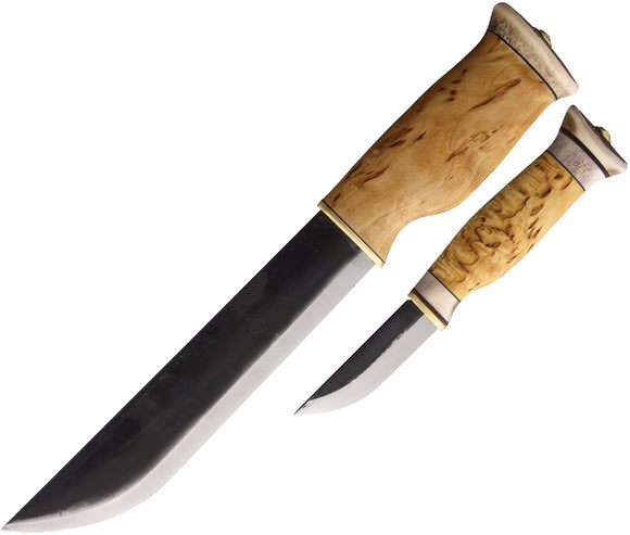 Wood Jewel Big Double Curly Birch Carbon Steel Fixed Blade Knife 2pc Set 23LL