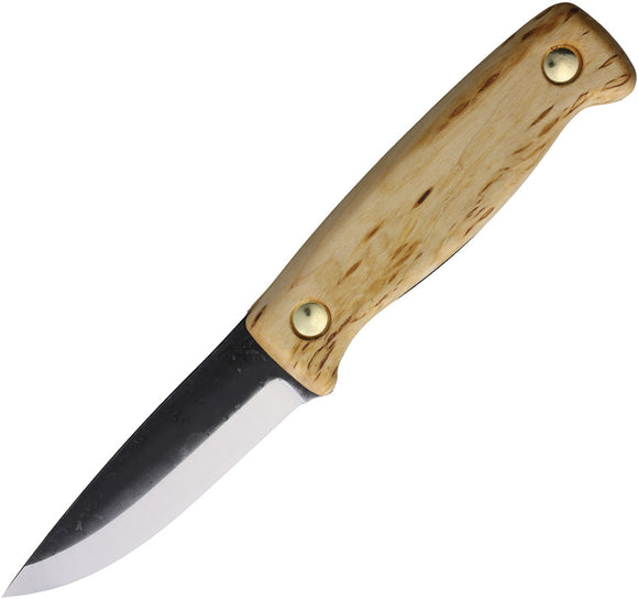 Wood Jewel Pukari Smooth Curly Birch Carbon Steel Fixed Blade Knife 23PUK