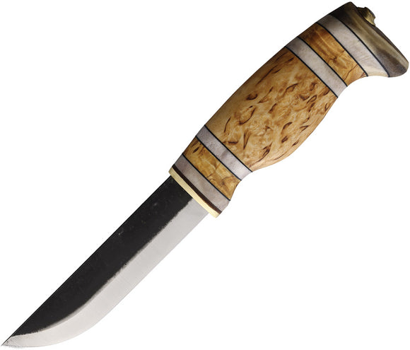 Wood Jewel Curly Birch Wood Carbon Steel Fixed Blade Knife w/ Belt Sheath 23TMR