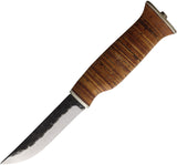 Wood Jewel Stacked Birch Bark Wood Carbon Steel Fixed Blade Knife w/ Sheath 23TP