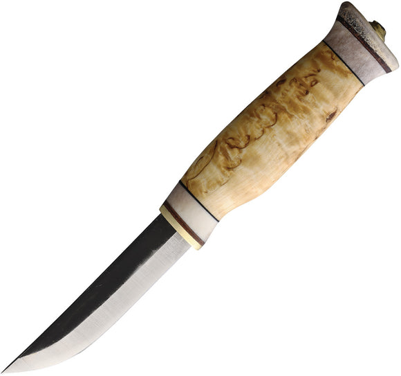 Wood Jewel Vuolu Curly Birch Wood Carbon Steel Fixed Blade Knife w/ Sheath 23VI