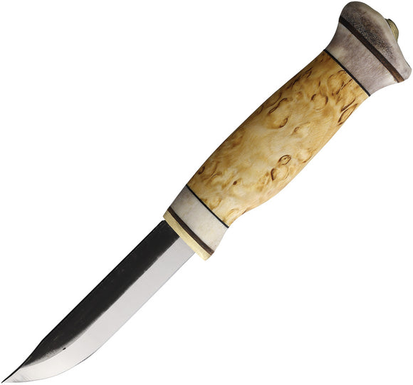 Wood Jewel Vuolu Curly Birch Wood Carbon Steel Fixed Blade Knife w/ Sheath 23VP8