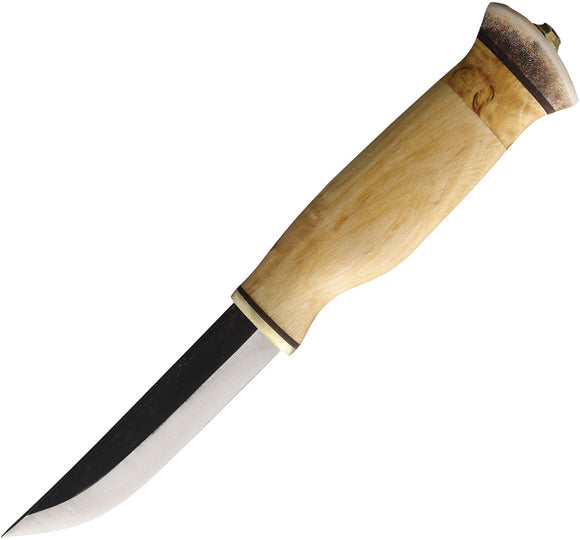Wood Jewel Curly Birch Wood Carbon Steel Fixed Blade Knife w/ Belt Sheath 23VS