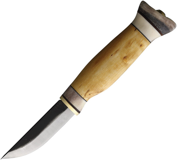 Wood Jewel Curly Birch Wood Carbon Steel Fixed Blade Knife w/ Belt Sheath 23VV