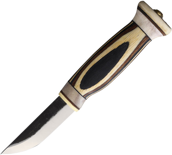 Wood Jewel Zebra Wood Carbon Steel Fixed Blade Knife w/ Leather Belt Sheath 23Z