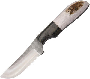 Anza Full Elk Stag Handle 6.13" Fixed Skinner Blade Knife w/ Black Sheath