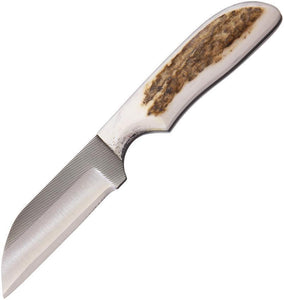 Anza Full Elk Stag Handle 6.25" Fixed Wharncliffe Blade Knife w/ Sheath