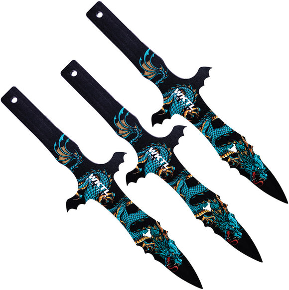 Toro Knives Grito Blue Water Dragon Black Stainless 3pc Throwing Knives Set 074