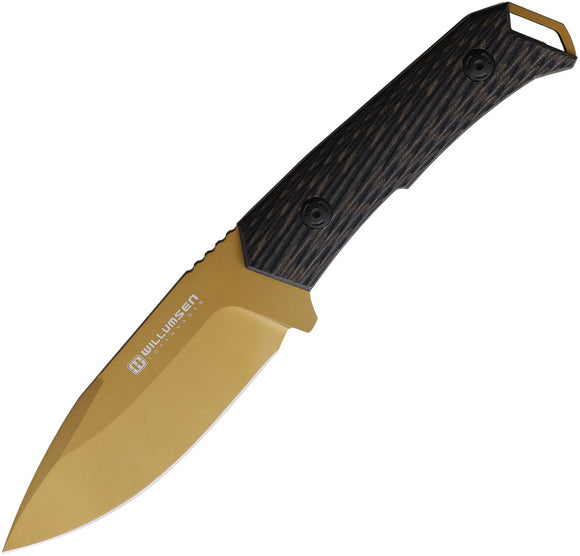Willumsen Copenhagen Paragon Black G10 Gold AUS-8 Fixed Blade Knife DL22TTA