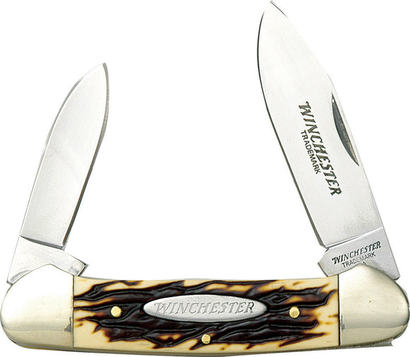 Winchester Canoe Imitation Stag Bone Handle 2-Blade Folding Knife 14012CP