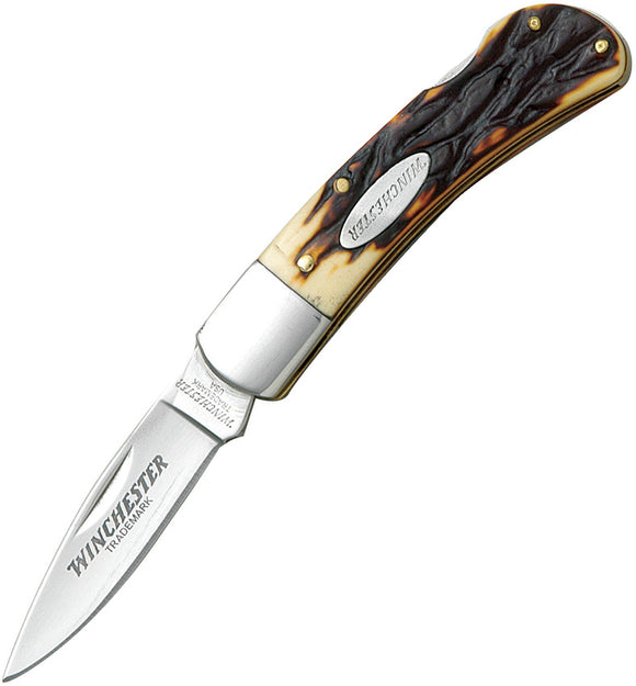 Winchester Lockback Imitation Stag Handle Stainless Folding Knife w/ Box 14016