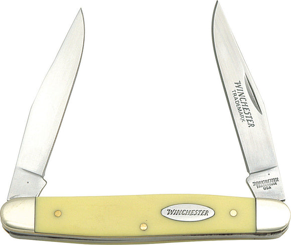 Winchester Muskrat Yellow Handle 2- Clip Blade Stainless Folding Knife 14027Y