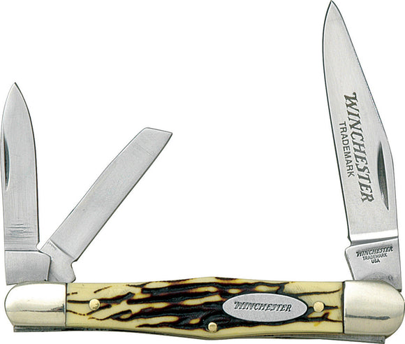 Winchester Whittler Imitation Stag Bone Handle 3-Blade Folding Knife 14070CP