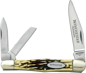 Winchester Whittler Imitation Stag Bone 3-Blade Folding Knife 14070