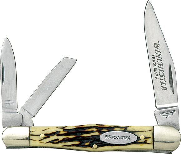 Winchester Whittler Imitation Stag Bone 3-Blade Folding Knife 14070