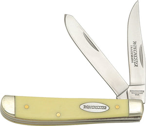 Winchester Mini Trapper 2-Blade Yellow Handle Clip & Spey Folding Knife 14072Y