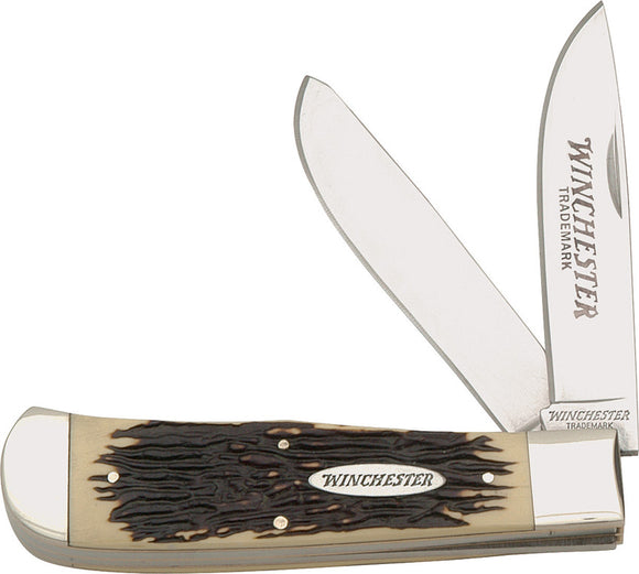 Winchester Super Trapper Imitation Stag Handle 2-Blade Folding Knife 14075