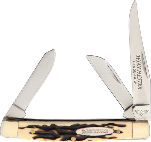 Winchester Stockman Imitation Stag 3-Blade Sheepsfoot Spey & Clip Knife 14082