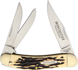Winchester Backspring Imitation Stag Bone Whittler 3-Blade Folding Knife 14088CP