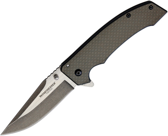 Winchester Framelock A/O Black G10 & Carbon Fiber Stainless Back Knife 14097