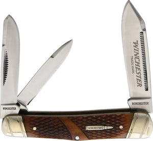 Winchester Whittler Brown Checkered Bone 3-Blade Folding Pocket Knife 29046C