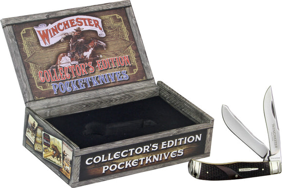 Winchester Trapper Brown Checkered Bone 2-Blade Folding Knife w/ Gift Box 2904C