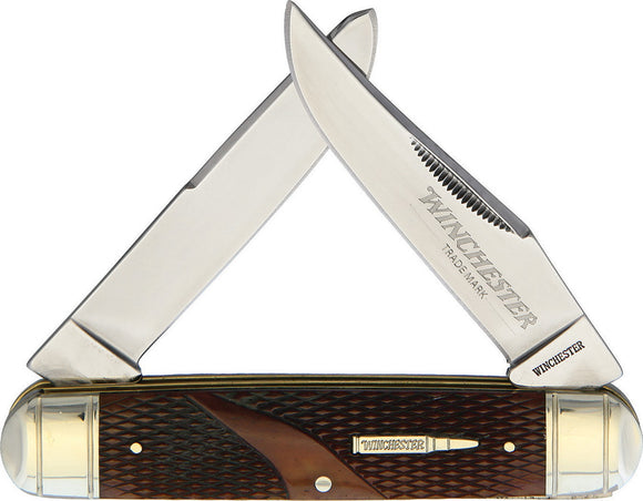 Winchester Trapper Checkered Bone Brown 2-Blade Folding Knife w/ Gift Box 29123C