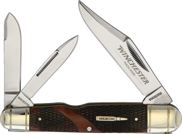 Winchester Large Whittler Brown Checkered 3-Blade Folding Pocket Knife 39101C