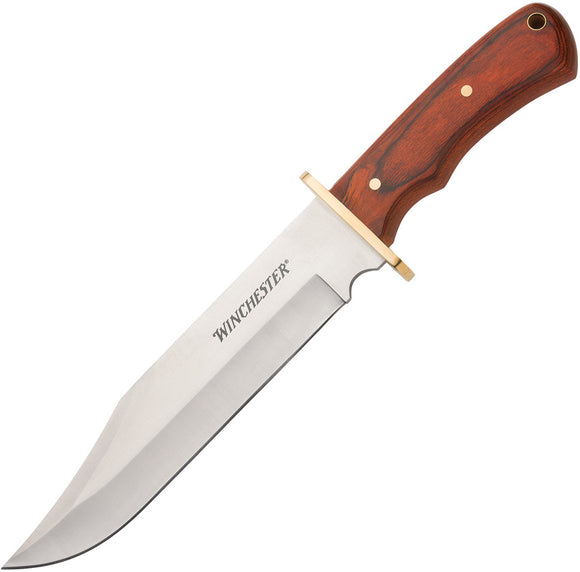 Winchester Bowie Brown Wood Stainless Fixed Blade Knife w/ Sheath 6220001W