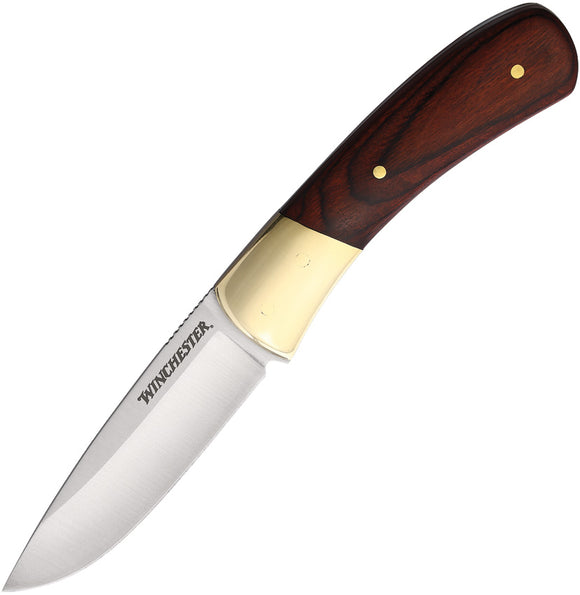 Winchester Brass & Brown Wood Stainless Fixed Blade Knife w/ Sheath 6220010W