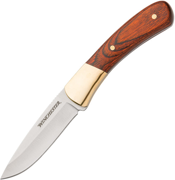Winchester Brass & Brown Wood Stainless Fixed Blade Knife w/ Sheath 6220015W