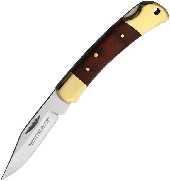 Winchester Small Brown Smooth Wood Folding Stainless Pocket Knife 6220030W