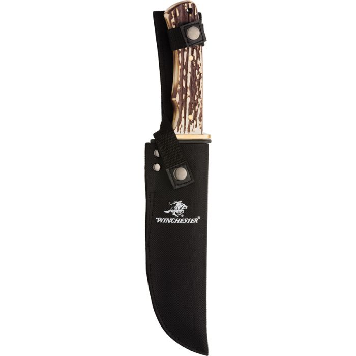 Winchester Bowie Faux Stag Stainless Fixed Blade Knife w Winchester Bowie Faux Stag Stainless Fixed Blade Knife w