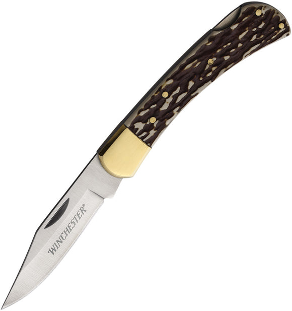 Winchester Medium Lockback Brown Imitation Stag Folding Pocket Knife 6220080W