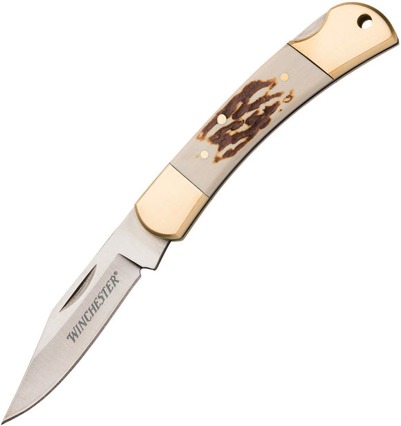 Winchester Small Lockback White Imitation Stag Folding Pocket Knife 6220085W