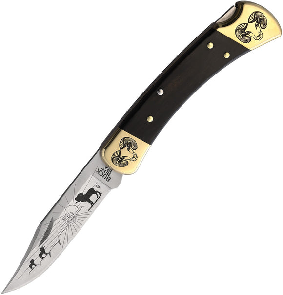 Yellowhorse Custom Buck 110 Ram Lockback Ebony Wood Folding 420HC Pocket Knife 377