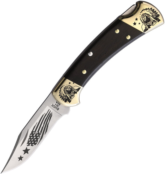 Yellowhorse Custom Buck 112 Lockback Chief Design Wood Folding Pocket Knife 380