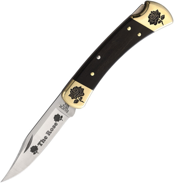 Yellowhorse Custom Buck 110 Rose Lockback Ebony Wood Folding 420HC Pocket Knife 391