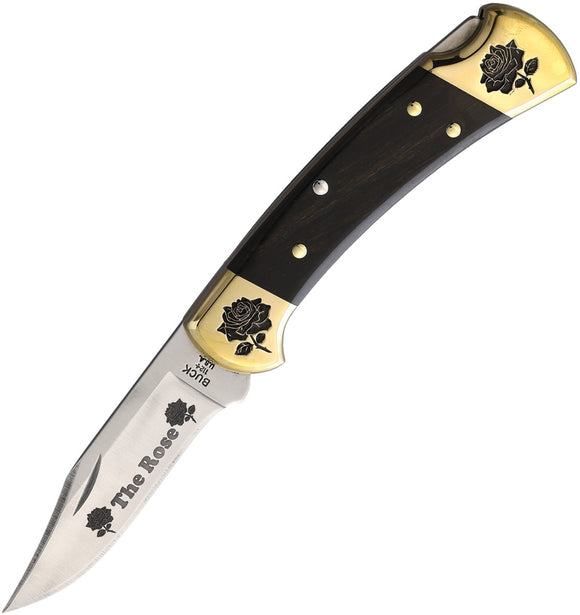 Yellowhorse Custom Buck 112 Lockback Rose Design Wood Folding Pocket Knife 392