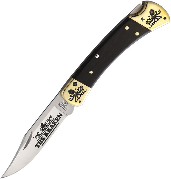 Yellowhorse Custom Buck 110 Kraken Lockback Ebony Wood Folding 420HC Pocket Knife 393