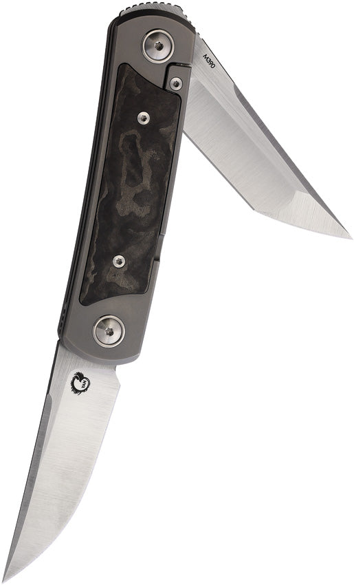 Yan Knives EMW Framelock Grey Titanium Folding Bohler M390 Pocket Knife EMWBCFCF