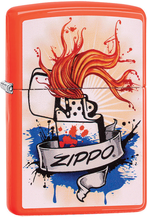 Zippo Lighter Orange Splash Windproof Usa New 02193