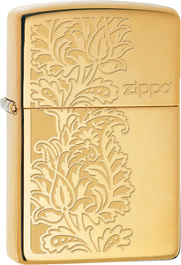 Zippo Lighter Gold High polish Brass Paisley Windproof Usa New 02210