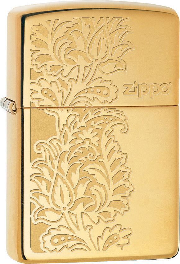 Zippo Lighter Gold High polish Brass Paisley Windproof Usa New 02210