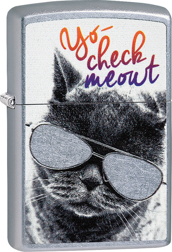 Zippo Lighter Cat With Glasses Yo Check Meowt (Me Out) Windproof Usa New 02220