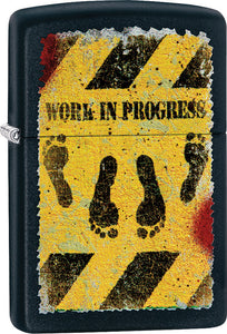 Zippo Lighter Work In Progress Hazard Black Windproof USA New 02225