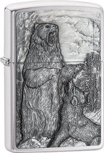 Zippo Lighter Bear vs Wolf Windproof USA 02237