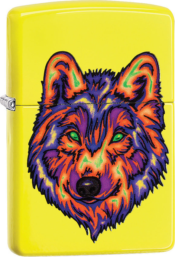 Zippo Lighter Neon Yellow Wolf Windproof USA 02240